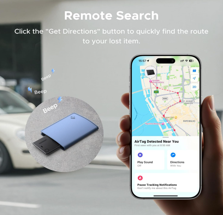 UGREEN Smart Finder Card – كارت ذكي لتتبع المفقودات (بطارية تدوم حتى 7 سنوات)